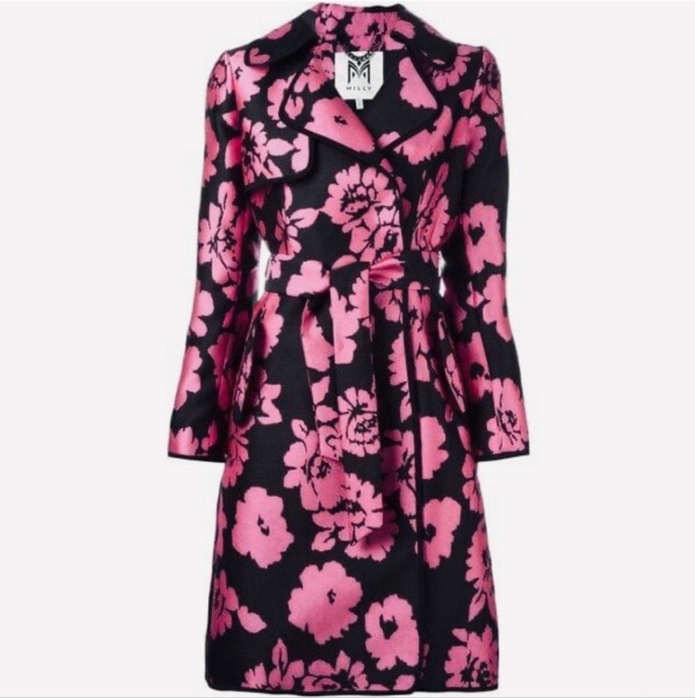 Milly Black And Pink Floral Dress Coat